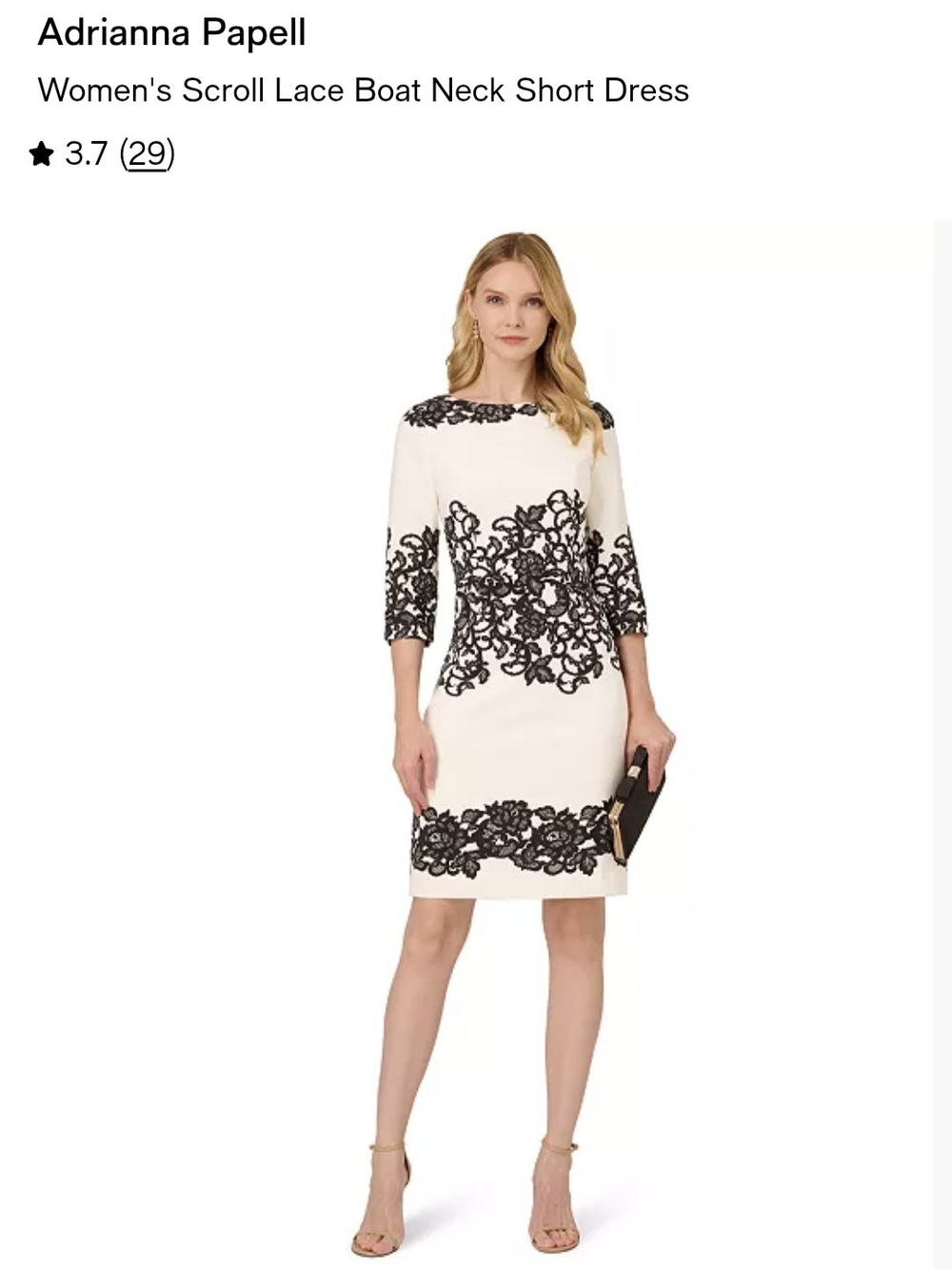 Adrianna Papell Cream Dress with Black Scroll Lace